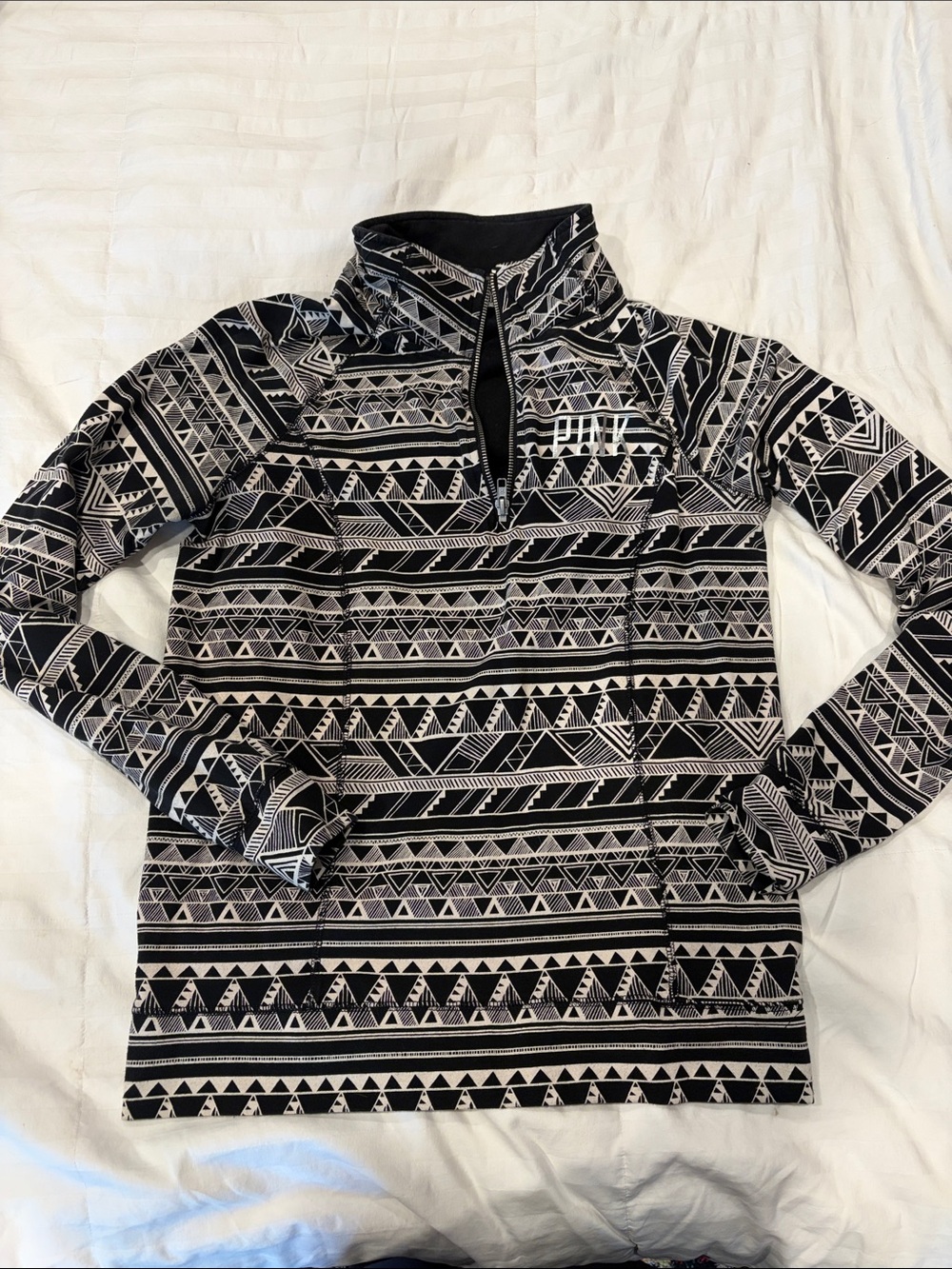 PINK Victoria's Secret Black & White Geometric Half-Zip Sweater